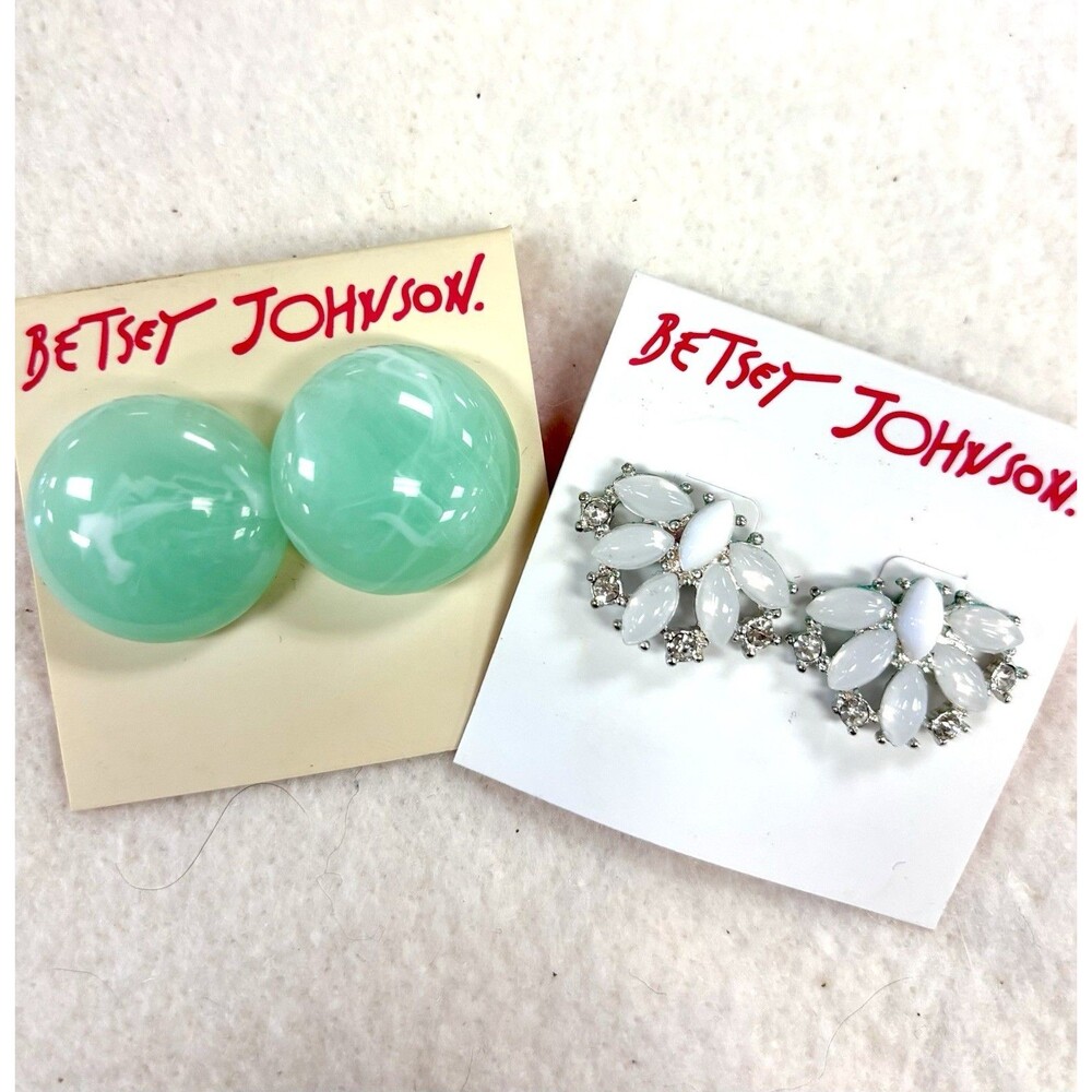 Betsey Johnson Earrings Lot NOS New On Card Mint Studs Rhinestone Floral Gift
